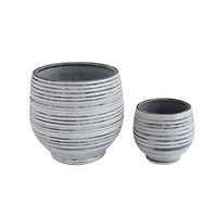 Hello Honey® Gray & White Striped Stoneware Planter