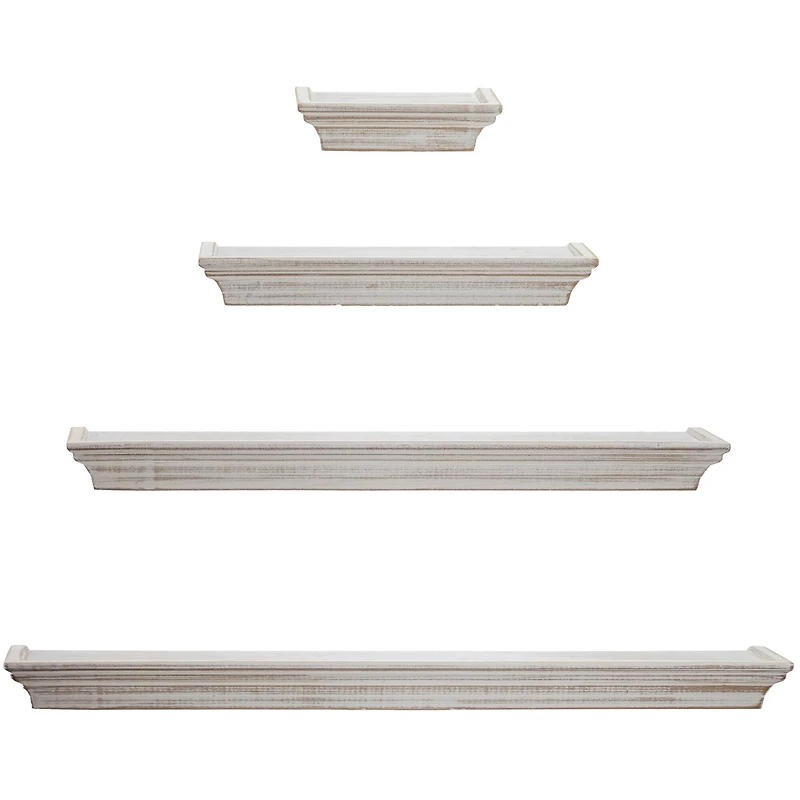 White Floating Shelves with Crown Molding