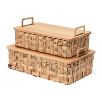 Household Essentials Stackable Hyacinth Basket Set with Oak Lids