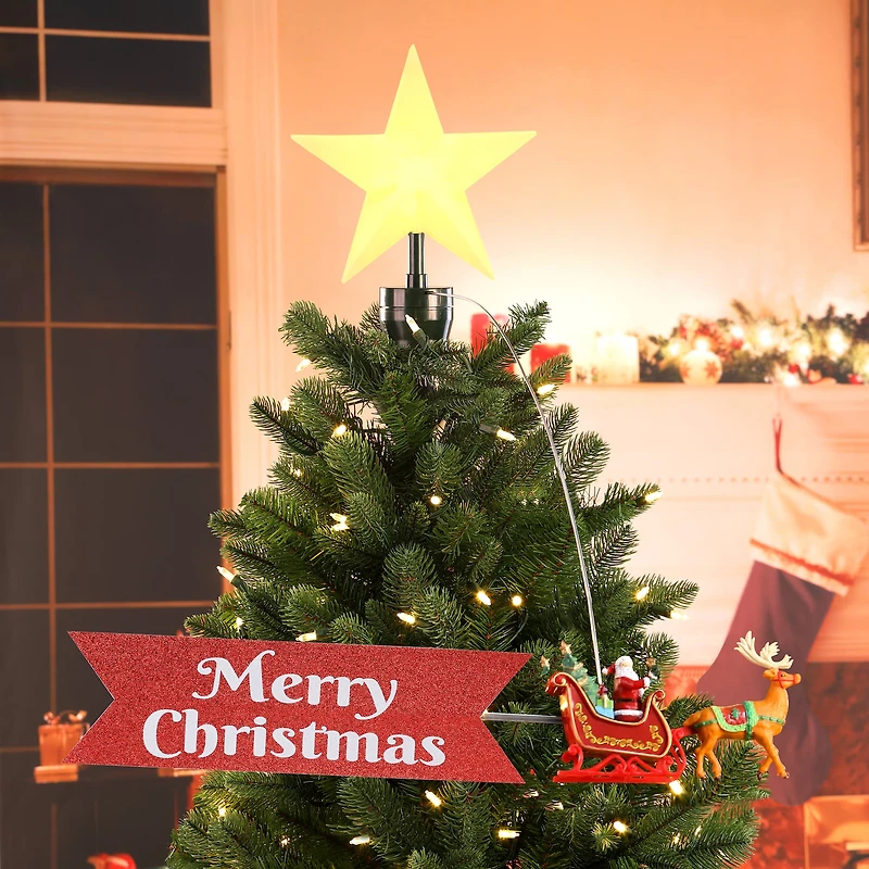 Animated Santa's Sleigh with Banner Tree Topper