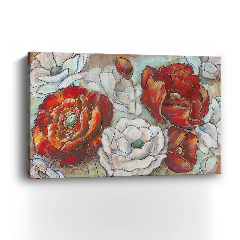 Red And White Poppies Landscape Canvas Giclee