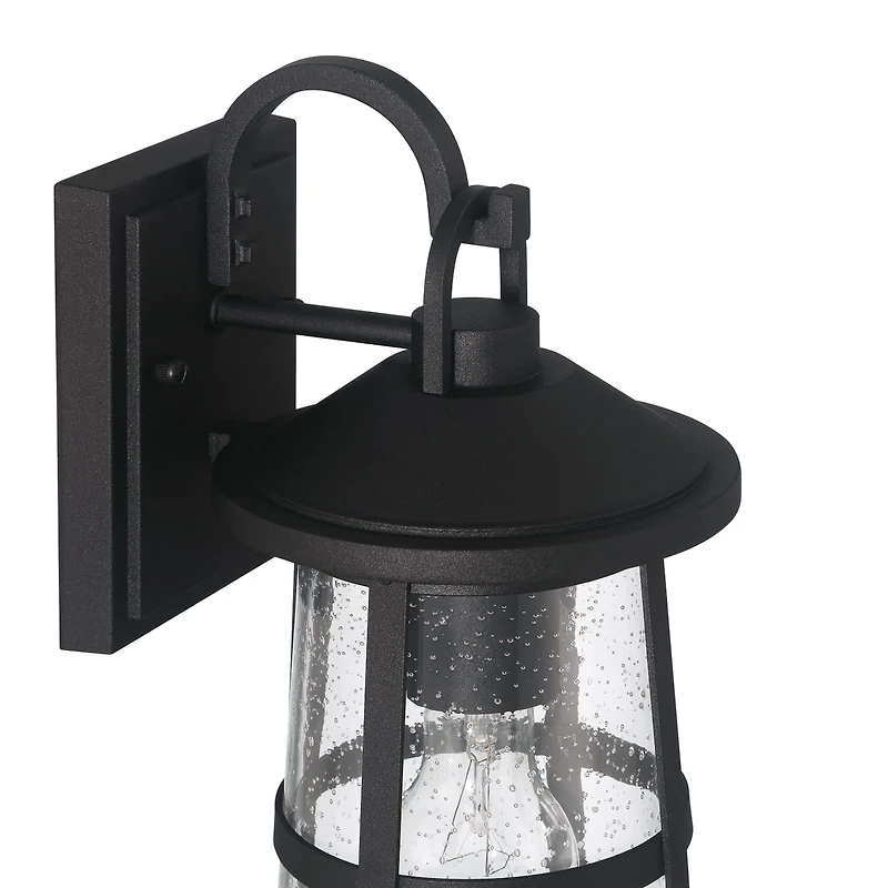 Hello Honey® Nantucket Matte Black Coastal Metal & Glass Wall Mounted Outdoor Lantern Light
