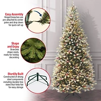 7.5 ft. Pre-Lit Flocked Dunhill® Fir Slim Artificial Christmas Tree, Clear Lights