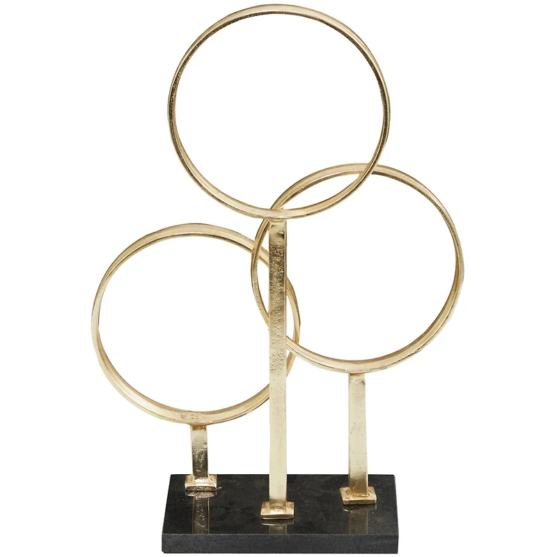 CosmoLiving by Cosmopolitan 21" Gold Aluminum 3-Rings Abstract Sculpture with Black Base