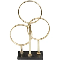 CosmoLiving by Cosmopolitan 21" Gold Aluminum 3-Rings Abstract Sculpture with Black Base