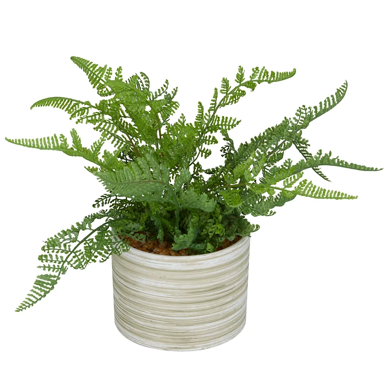 The Novogratz 13" Green Faux Foliage Fern Artificial Plant With Patterned Round Pot