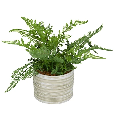 The Novogratz 13" Green Faux Foliage Fern Artificial Plant With Patterned Round Pot