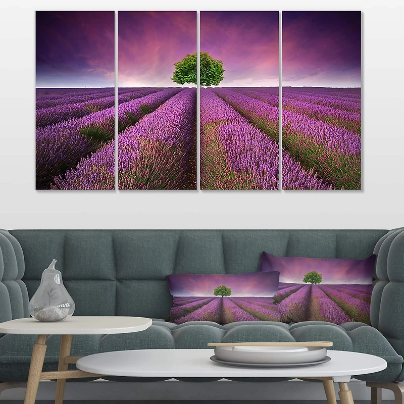 Designart - Lavender Field Sunset with Single Tree