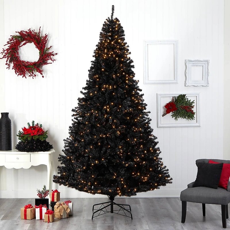 10ft. Pre-Lit Black Artificial Christmas Tree, Clear LED Lights