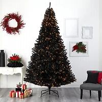 10ft. Pre-Lit Black Artificial Christmas Tree, Clear LED Lights