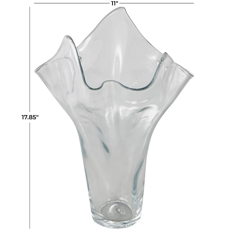 Clear Tulip-Inspired Glass Vase with Wavy Opening