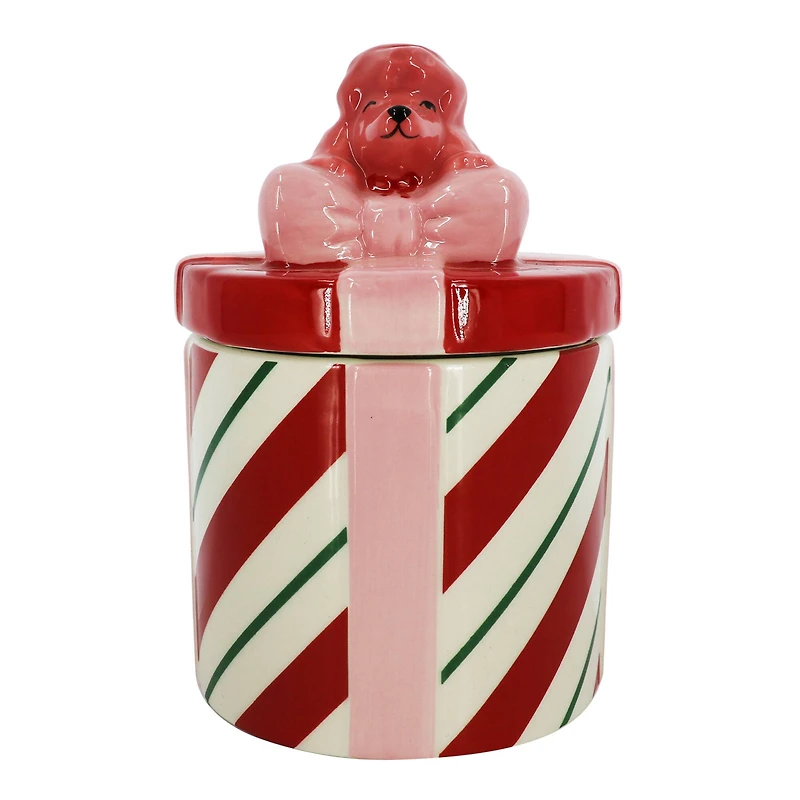6" Red & White Peppermint Stripe with Dog Ceramic Container by Ashland®