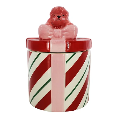 6" Red & White Peppermint Stripe with Dog Ceramic Container by Ashland®