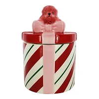 6" Red & White Peppermint Stripe with Dog Ceramic Container by Ashland®