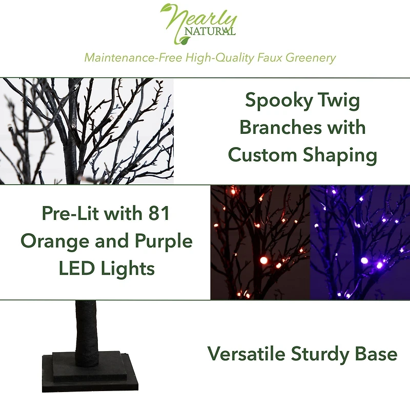 4ft. Orange & Purple LED Pre-Lit Halloween Deluxe Black Twig Artificial Fall Tree