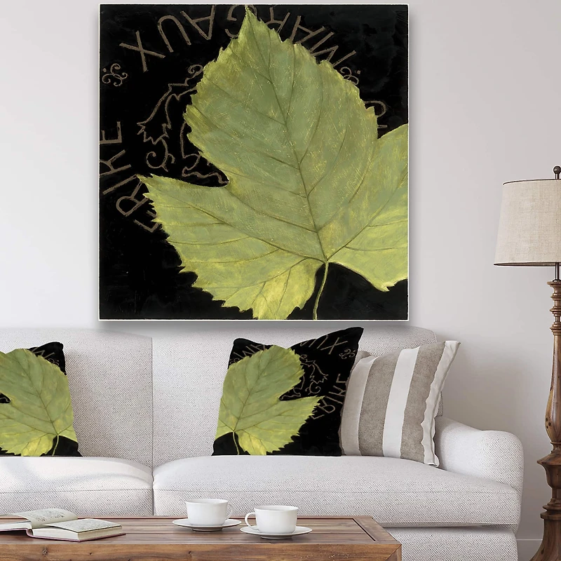 Designart - Green Leaf On Black
