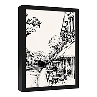 Sketched City Scene Canvas Wall Art in Black Frame