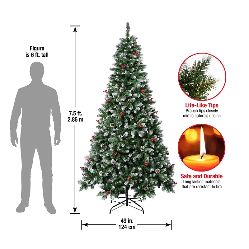 7.5ft. Unlit Cullen Fir Artificial Christmas Tree with Berries and Pinecones