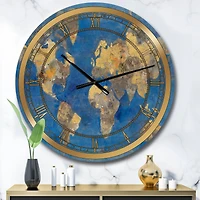 Designart 'Golden Glam World Map Glam Wall Clock