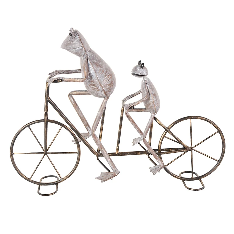 23.5" Frog Duo on Bicycle Metal Garden Sculpture with Gold Accents