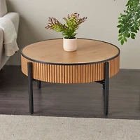 32" Brown Wooden Handmade Slatted Coffee Table with Black Legs