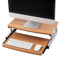 Mind Reader Brown 2-Tier Monitor Stand Riser with Sliding Drawer