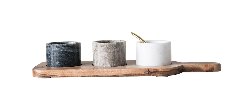 Hello Honey® Acacia Wood Board with Marble Pinch Pots & Spoon Set