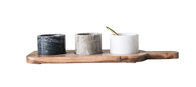 Hello Honey® Acacia Wood Board with Marble Pinch Pots & Spoon Set