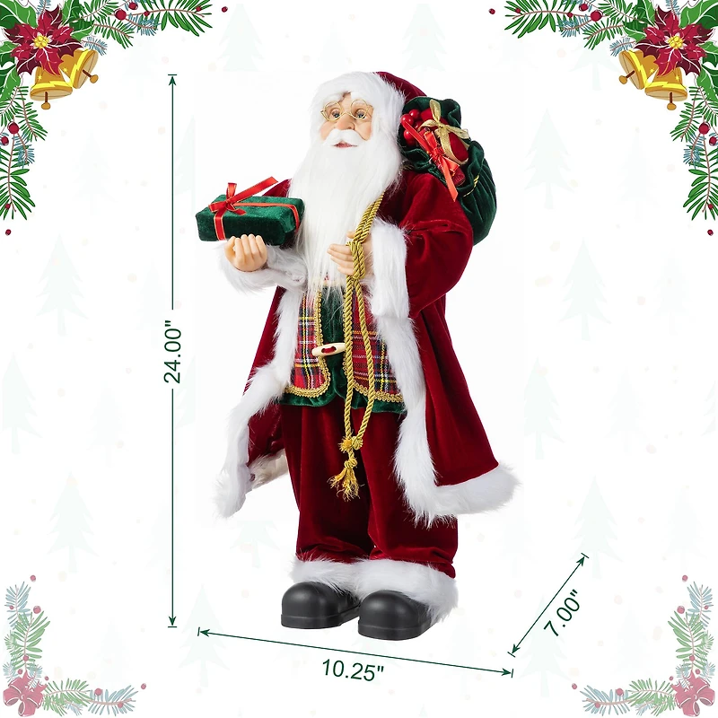 Glitzhome® 24"H Faux Fur Christmas Traditional Santa Figurine