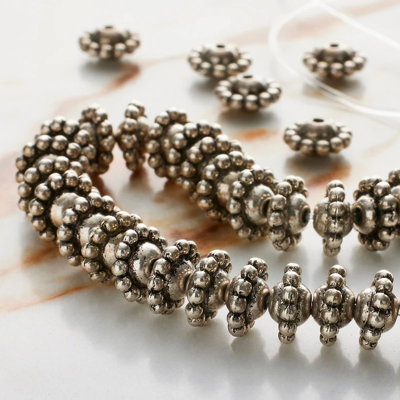 Silver Plated Bumpy Metal Rondel Beads, 10mm by Bead Landing™
