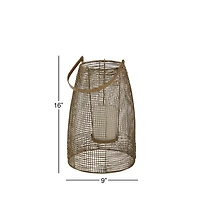Gold Iron Modern Candle Holder Lantern, 16" x 9" x 9"