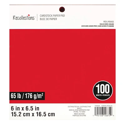 6" x 6.5" Red 65lb. Cardstock Paper Pad by Recollections™, 100 Sheets