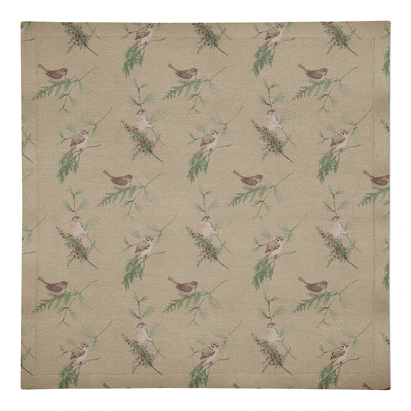 Pine Birds on Brown Cotton Twill Napkin