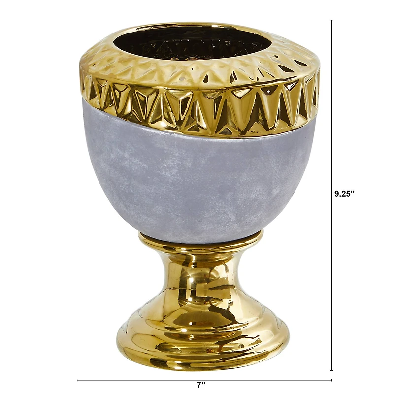 9.25" Regal Stone Urn with Gold Accents