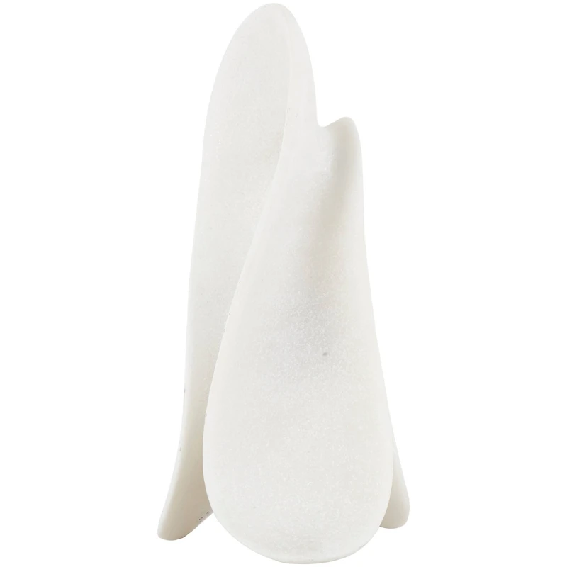 15.5" White Polystone Abstract Wavy Shaped Sculpture with Cutouts and Speckled Texturing