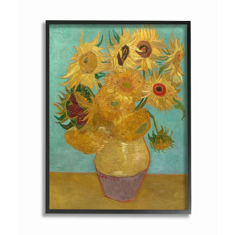 Stupell Industries Van Gogh Sunflowers on Turquoise Black Framed Print
