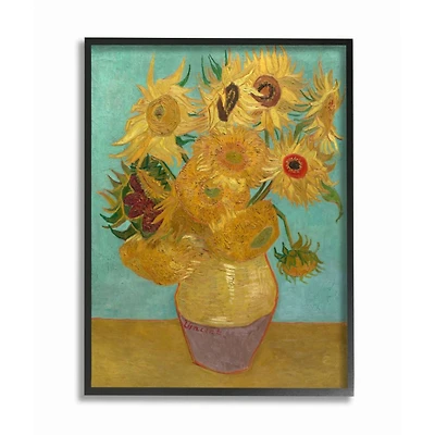 Stupell Industries Van Gogh Sunflowers on Turquoise Black Framed Print