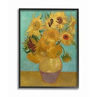 Stupell Industries Van Gogh Sunflowers on Turquoise Black Framed Print