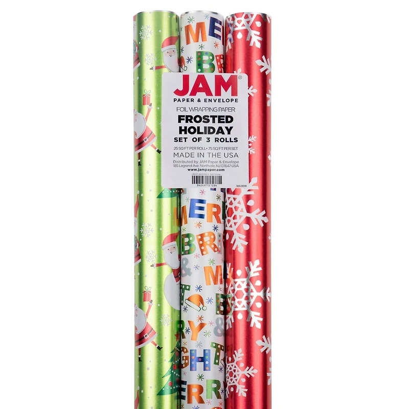 JAM Paper Frosted Holiday Christmas Foil Gift Wrap Set