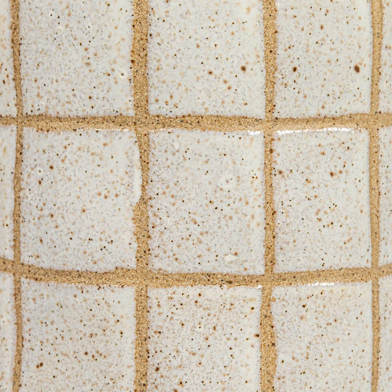 Hello Honey® 46oz. Cream & Brown Reactive Glaze Wax Relief Grid Pattern Stoneware Pitcher