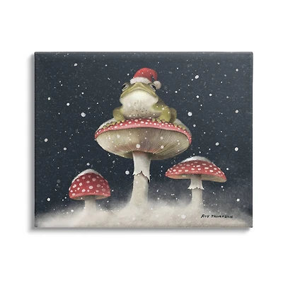 Stupell Industries Frog In Santa Hat Snowy Mushrooms Canvas Wall Art