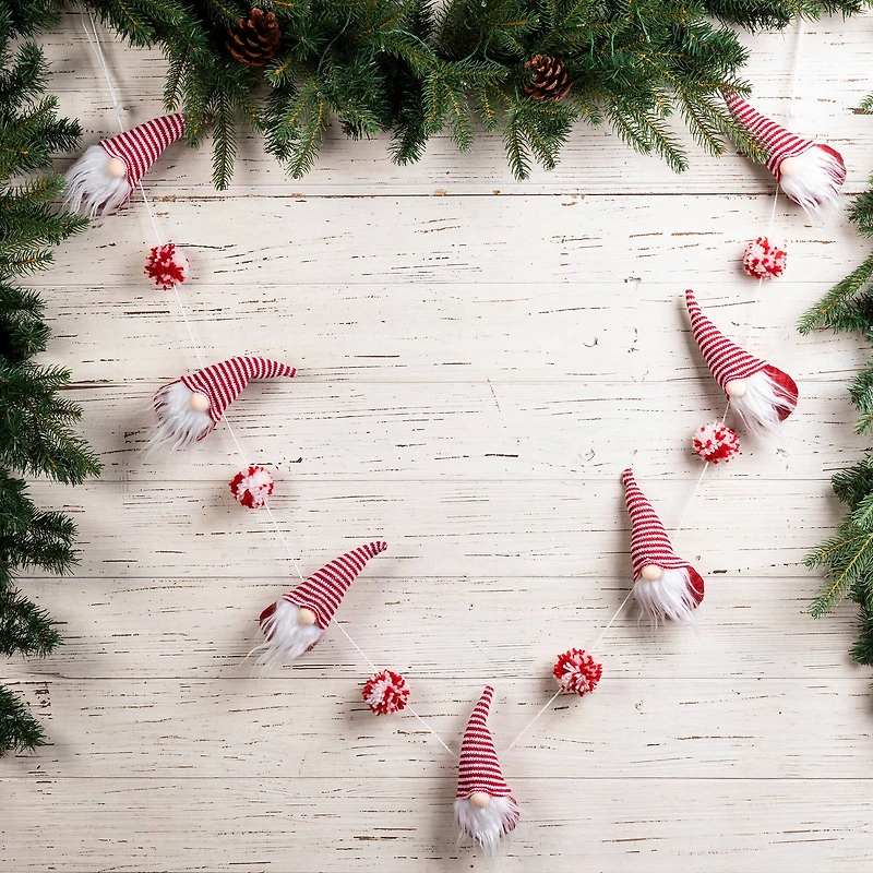 Glitzhome® 6ft. Red & White Fabric Christmas Gnome Garland, 2ct.