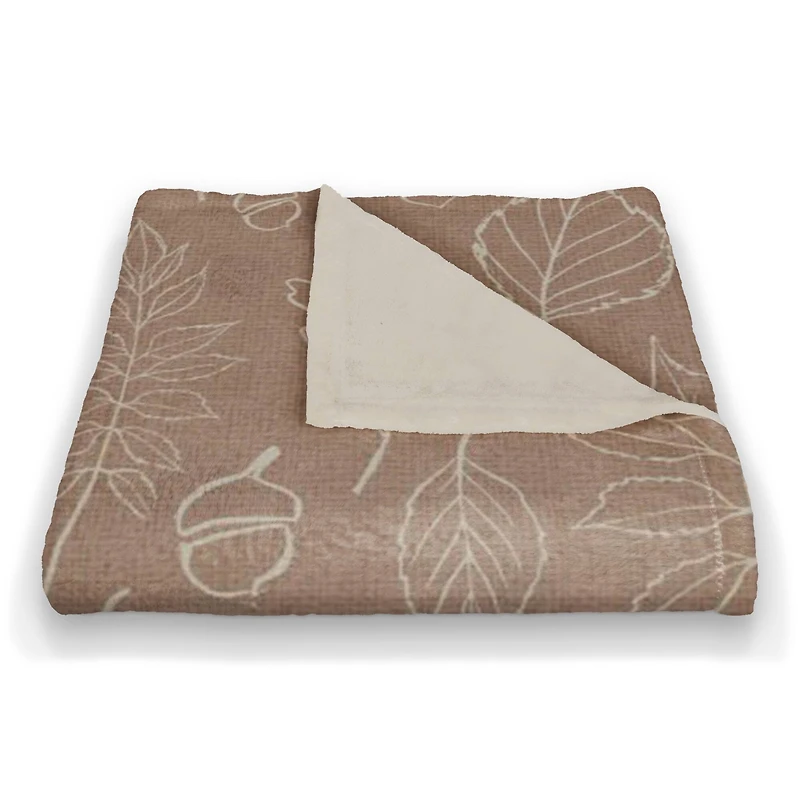 Dusty Rose Fall Leaf Patterned Coral Fleece Blanket
