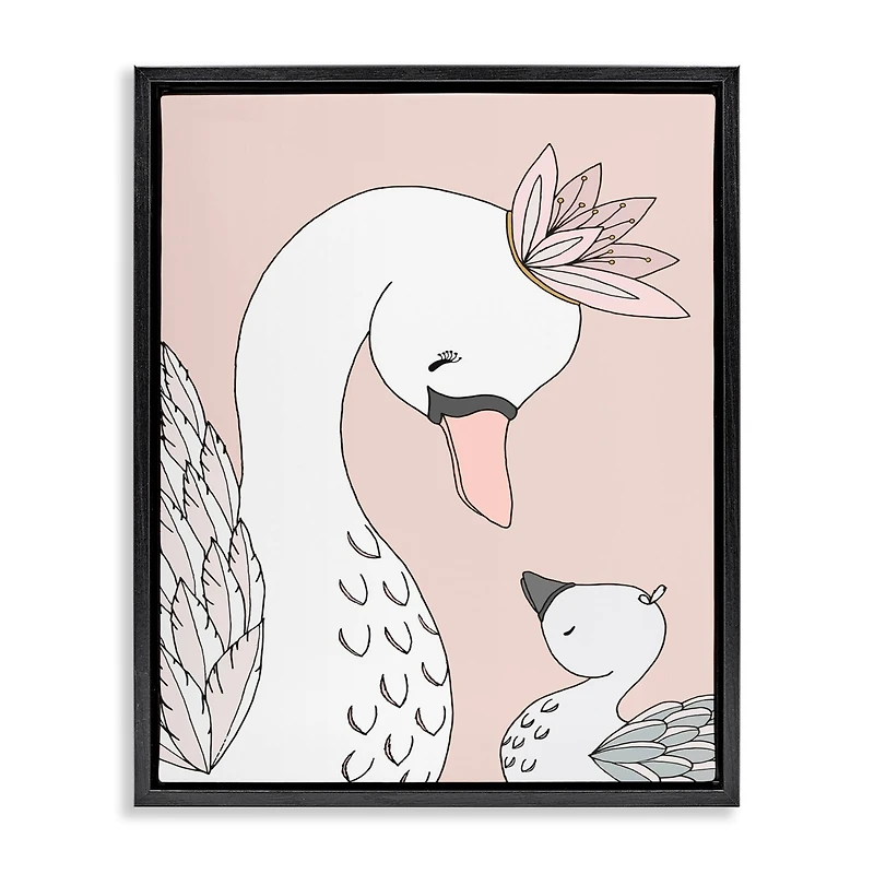 Stupell Industries Mother & Baby Swan Flower Crowns Princess Animals Floater Framed Art