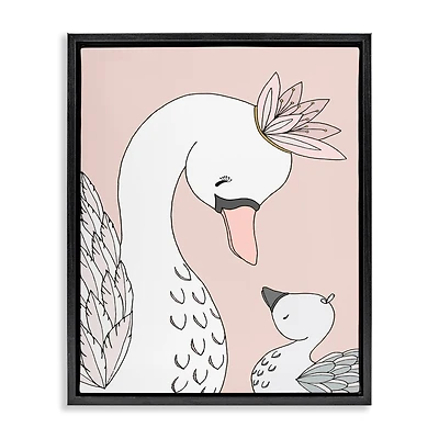 Stupell Industries Mother & Baby Swan Flower Crowns Princess Animals Floater Framed Art