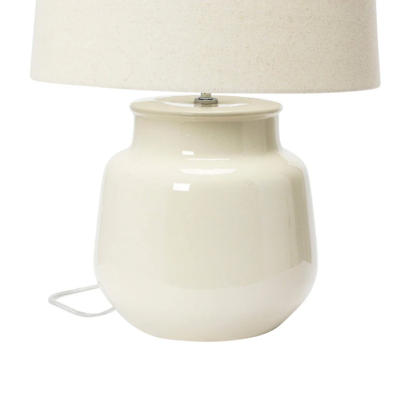 Hello Honey® 22" Cream and Green Reactive Crackle Glaze Debossed Botanical Stoneware Table Lamp with Linen Shade Set