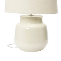 Hello Honey® 22" Cream and Green Reactive Crackle Glaze Debossed Botanical Stoneware Table Lamp with Linen Shade Set