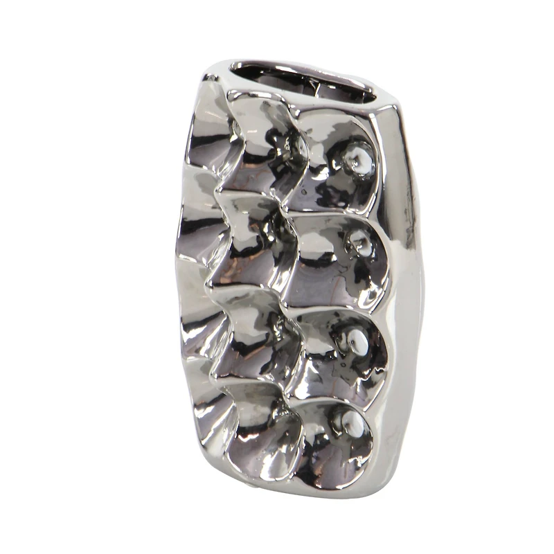 Set of 3 Silver Ceramic Glam Vase, 8" x 5"