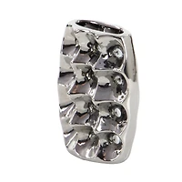 Set of 3 Silver Ceramic Glam Vase, 8" x 5"