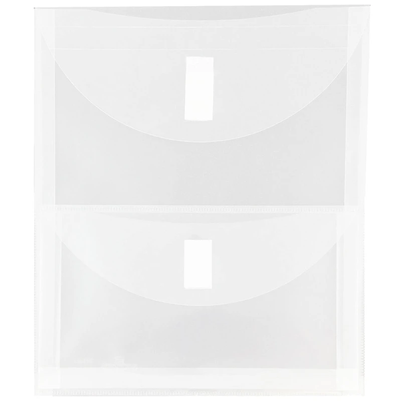 JAM Paper 9.75" x 11.5" Clear 2-Pocket Plastic Hook & Loop Closure Envelopes, 12ct.